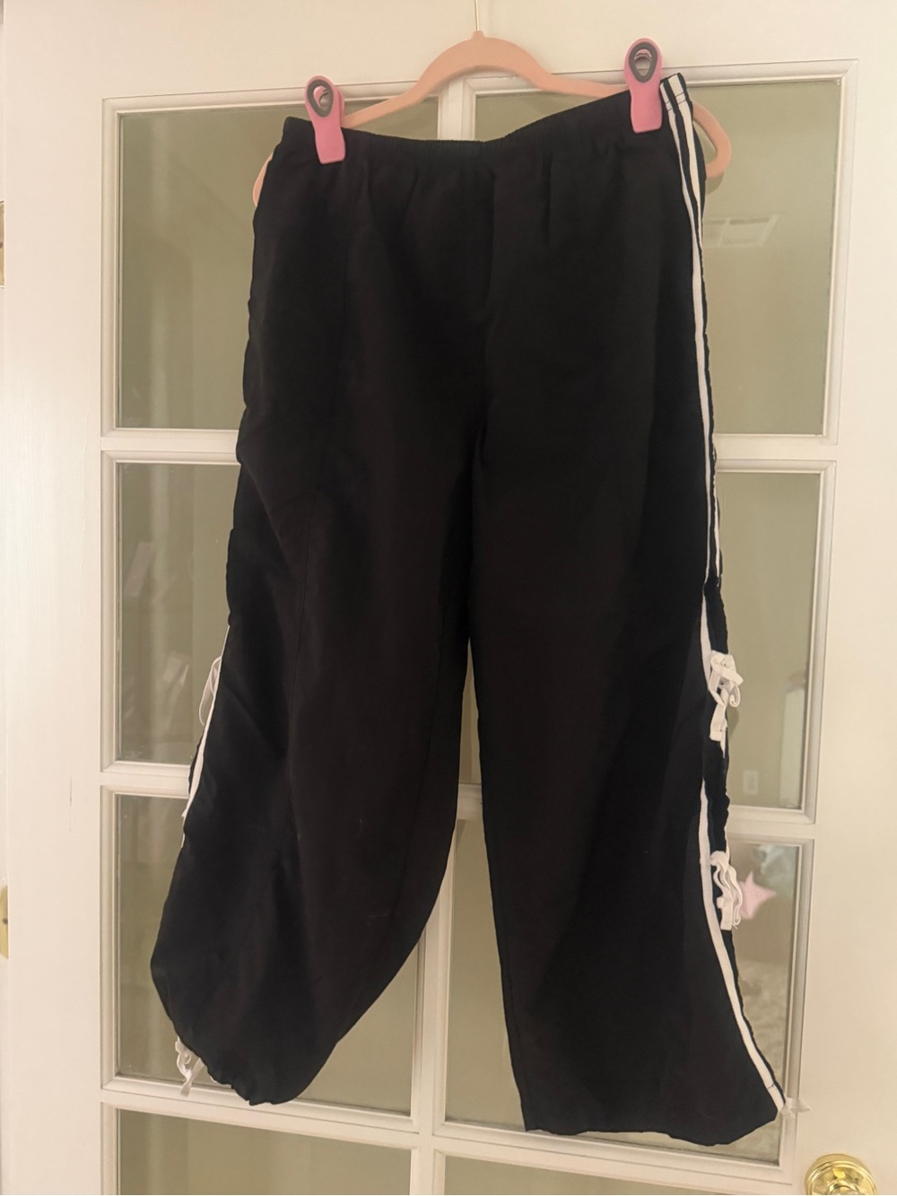 Black Wide-Leg Track Pants with White Side Stripes